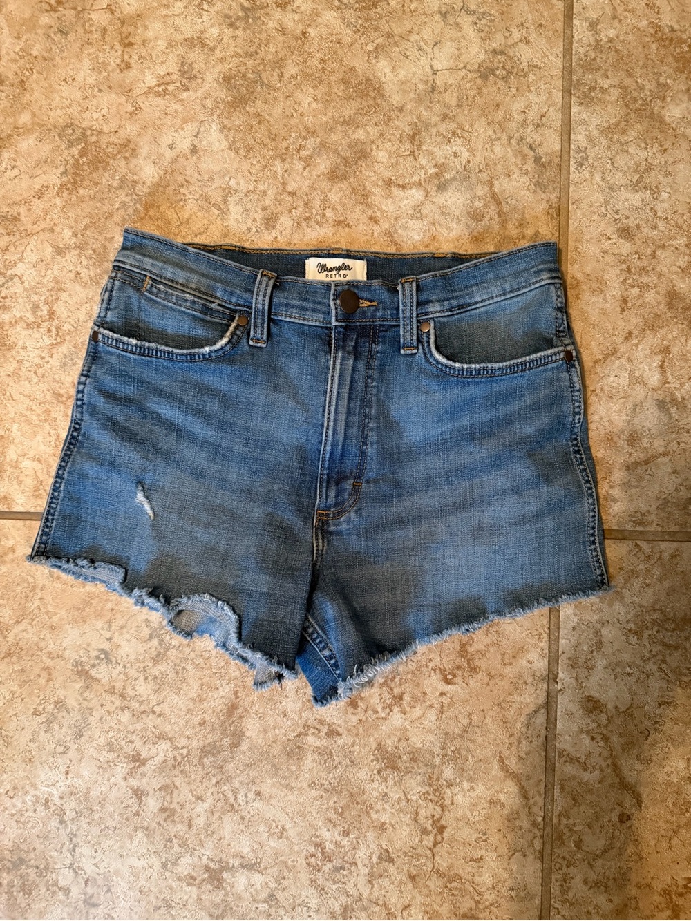 Wrangler Distressed High-Rise Cutoff Denim Shorts - Blue